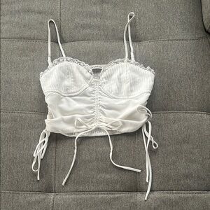 American Threads White Lace-Up Crop Top